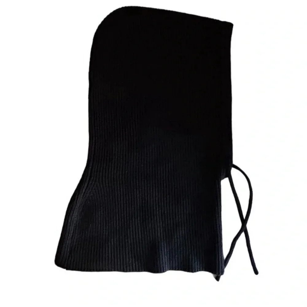 Black Knitted Hooded Scarf Cowl Neck Warmer Winter Accessory Wool Cashmere